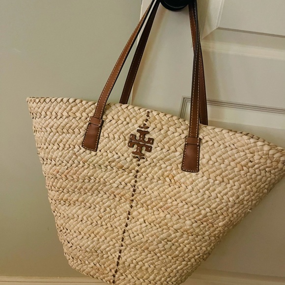 NWT Tory Burch McGraw Straw Raffia Tote Bag Beach - Picture 3 of 6